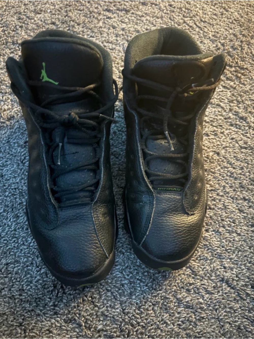Jordan Kids Black Sneakers with Neon Green Jumpman size 7y